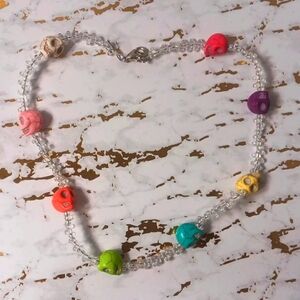 Handcrafted Beaded Colorful Skull Choker 15"
